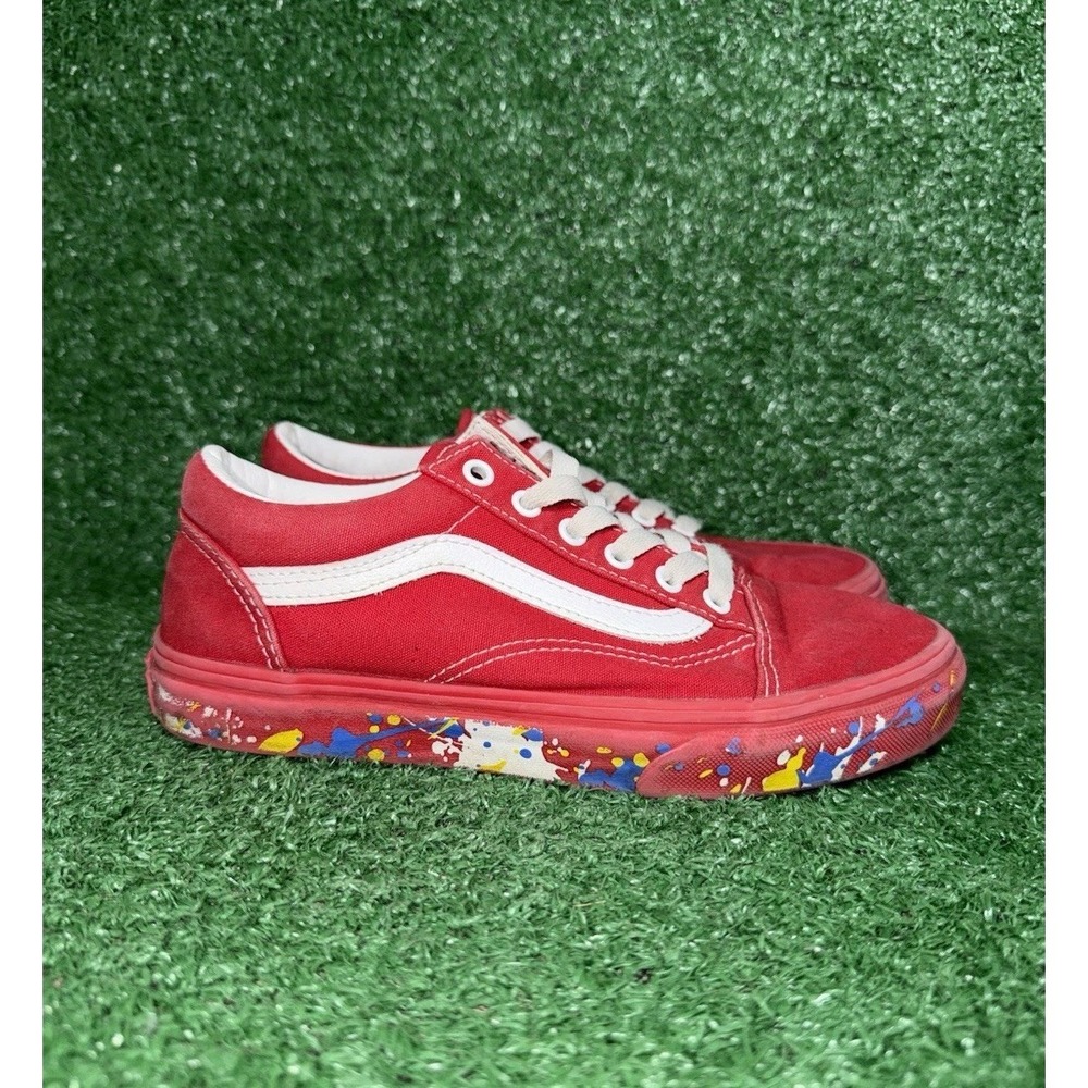 VANS Womens Size 5.5 Old‎ Skool Paint Splatter Red Low Top Skate Shoes Sneakers